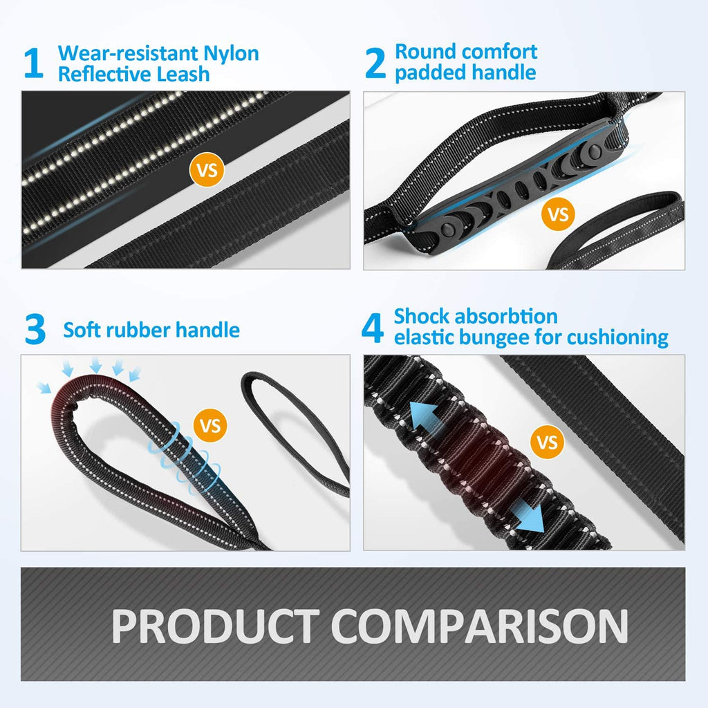 Multifunctional Tactical Dog Leash Heavy Duty,4-6 FT Strong Bungee Leash with Car Seatbelt, Shock Absorbing Dog Lead for Large, Medium Dogs