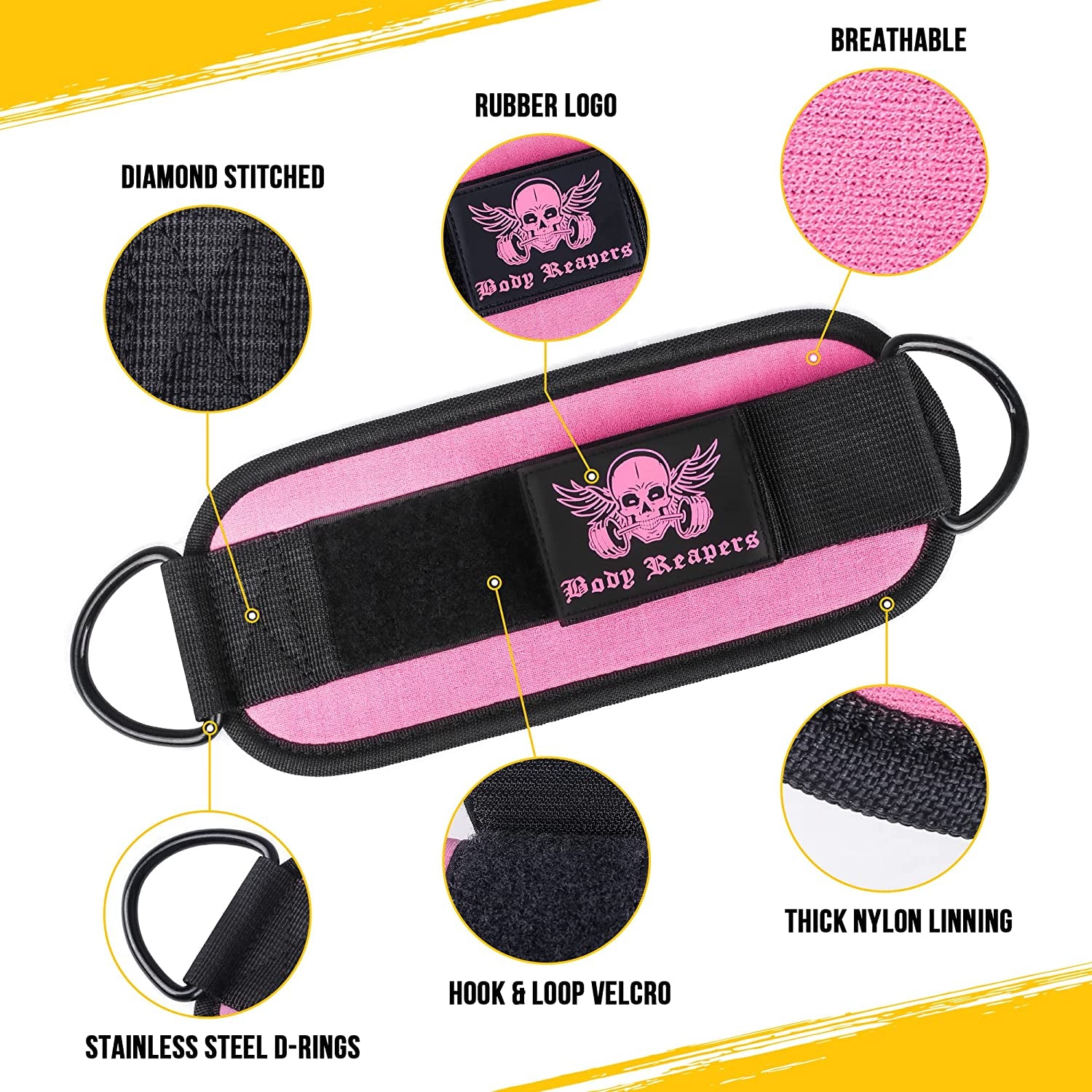 Gym Ankle Cuff Cable Attachment with Adjustable Strap, Durable Double D-Rings & Cushioned Design for Glute, Leg & Lower Body Exercises, Comfortable Workout Straps & Ankle Cuff