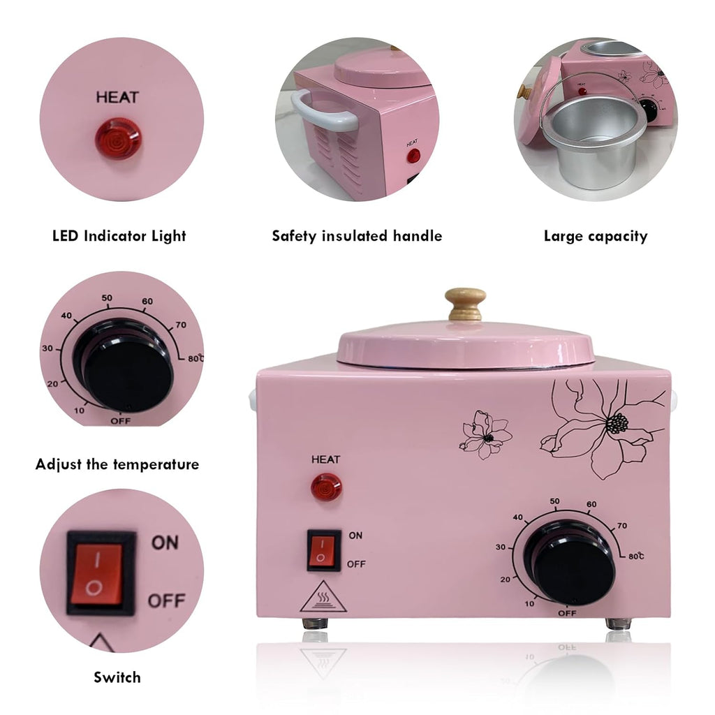 Portable Single Pot Wax Warmer for Painless Hair Removal, Fast Temperature Adjustable Wax Heater with Large Wax Pot for Facial Skin Body SPA Salon Equipment Beauty Salon (Pink-Single Pots)