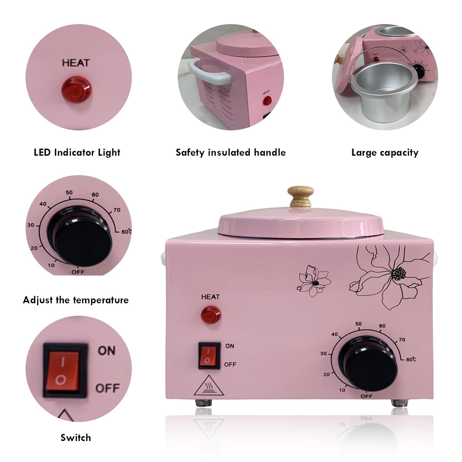 Portable Single Pot Wax Warmer for Painless Hair Removal, Fast Temperature Adjustable Wax Heater with Large Wax Pot for Facial Skin Body SPA Salon Equipment Beauty Salon (Pink-Single Pots)
