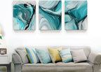 Modern Abstract Wall Art Canvas Prints, 3-Piece Teal and Gray Fluid Art, Contemporary Home Decor Wall Art in the Living Room, Bedroom and Bathroom12X16 Inch/Set of 3