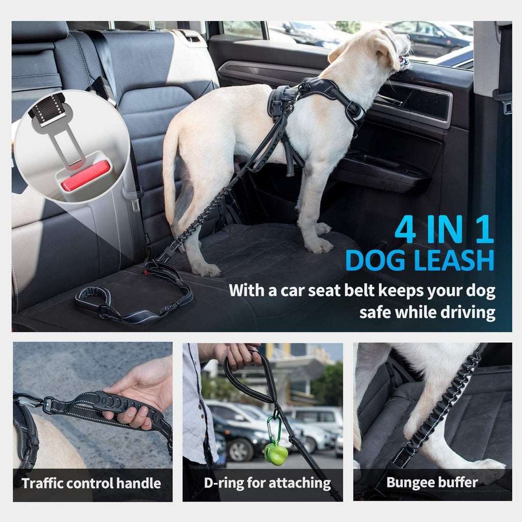 Multifunctional Tactical Dog Leash Heavy Duty,4-6 FT Strong Bungee Leash with Car Seatbelt, Shock Absorbing Dog Lead for Large, Medium Dogs