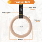 Wooden Gym Rings, 9Ft Numbered Double-Layer Quick Adjust Straps | Sturdy Wooden Gymnastic Rings Build Upper Body and Core Strength for Daily Bodyweight Fitness and Muscle Shaping Routines