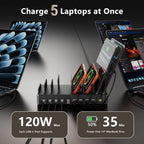 750W Charging Station for Multiple Devices,  10-Port Fast Charger, 5 USB-C 120W Each and 5 USB-A 30W Each, Desktop Charging Hub for Laptop Phone Tablet, Black