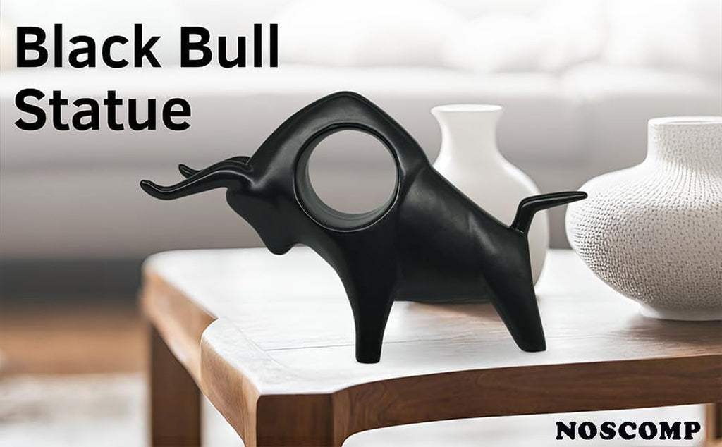 Home Decor Black Bull Statue Ceramic Figures Showpieces for Home Decor - (Black)