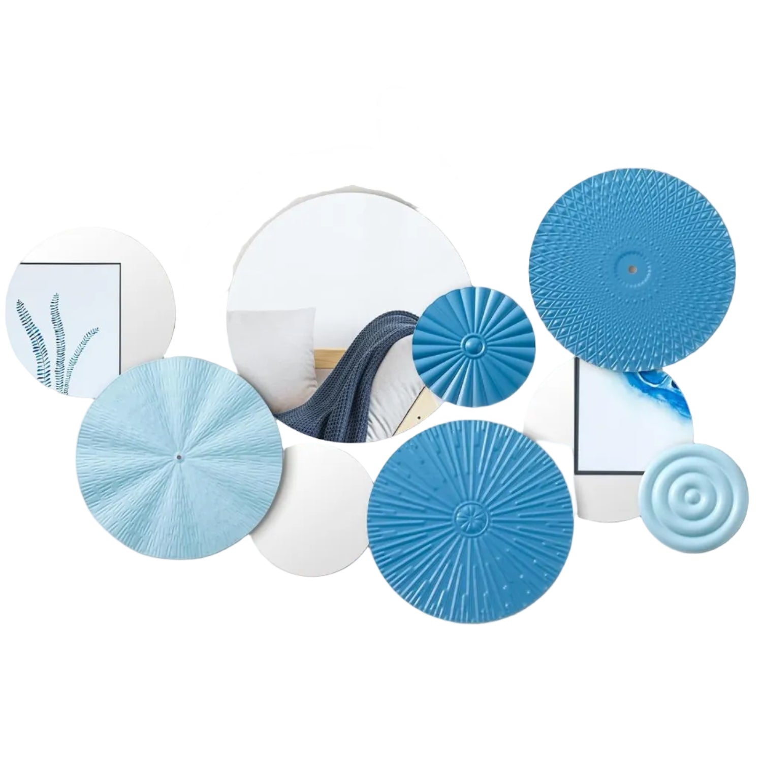 9 Pcs Blue Mirror Wall Decor Metal round Home Art Decor Decorative Modern Circle Mirror Wall Art Sculpture Hanging Decorations for Home Living Room Office