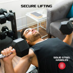 35Lbs Rubber Hex Dumbbell – Solid Steel Handle, Durable Rubber Coating, Anti-Roll Weight for Fitness, Single