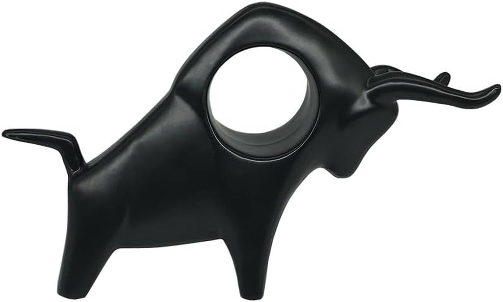 Home Decor Black Bull Statue Ceramic Figures Showpieces for Home Decor - (Black)