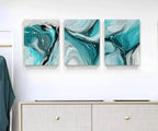 Modern Abstract Wall Art Canvas Prints, 3-Piece Teal and Gray Fluid Art, Contemporary Home Decor Wall Art in the Living Room, Bedroom and Bathroom12X16 Inch/Set of 3