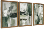 Sage Green Abstract Wall Art Set of 3, Modern Abstract Canvas Wall Decor Paintings, Green Neutral Minimalist Posters Prints Pictures for Living Room Bedroom Office Home Decor 16X24 Inch Wood Framed