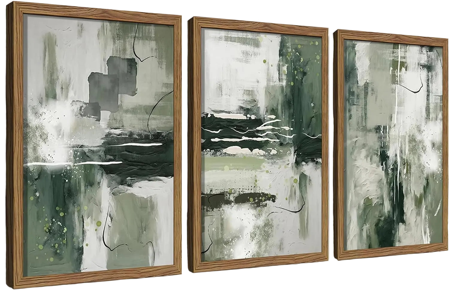 Sage Green Abstract Wall Art Set of 3, Modern Abstract Canvas Wall Decor Paintings, Green Neutral Minimalist Posters Prints Pictures for Living Room Bedroom Office Home Decor 16X24 Inch Wood Framed