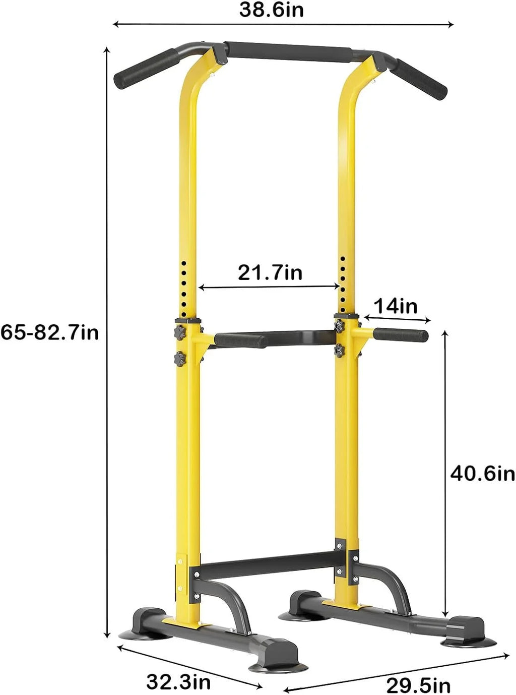 Height Adjustable Power Tower Dip Stands Pull up Bar Strength Training for Home Gym Yellow
