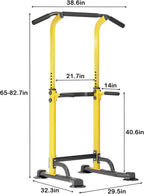 Height Adjustable Power Tower Dip Stands Pull up Bar Strength Training for Home Gym Yellow