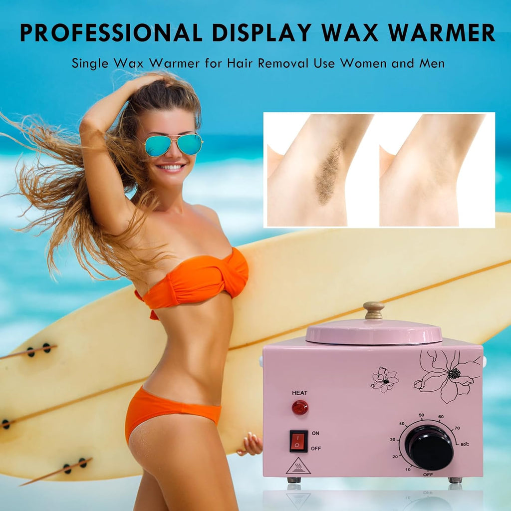 Portable Single Pot Wax Warmer for Painless Hair Removal, Fast Temperature Adjustable Wax Heater with Large Wax Pot for Facial Skin Body SPA Salon Equipment Beauty Salon (Pink-Single Pots)