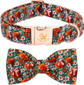 Fall Dog Collar, Halloween Pet Collars with Bow Cute Flower Pumpkin Print Puppy Collar Female or Male Cotton Adjustable Collars for Small Medium Large Dogs
