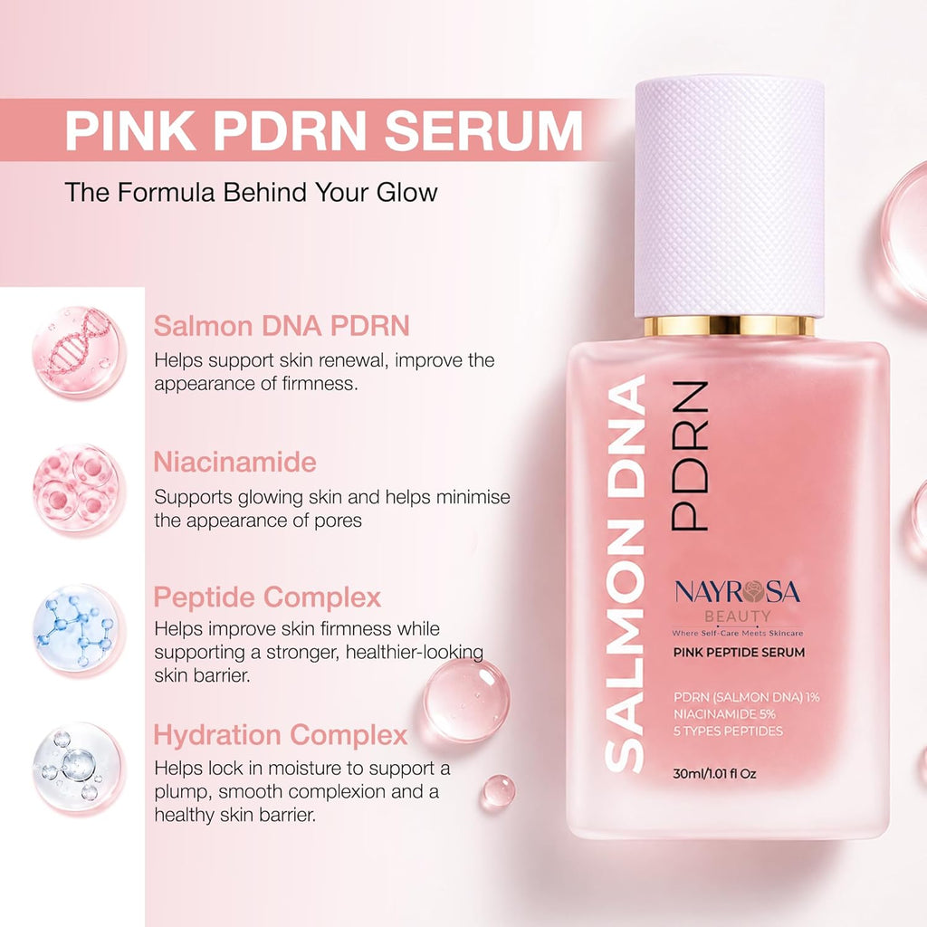 PDRN Pink Peptide Salmon DNA Serum Pink Glow, 5% Niacinamide-1Fl Oz | PDRN Serum with Niacinamide & Peptides for Rejuvenation, Hydration, Skin Barrier Support, Smoothing, Uneven Tone, Korean Care