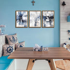 Blue Abstract Wall Art Set of 3, White and Blue Abstract Canvas Wall Decor Paintings, Modern Neutral Minimalist Posters Prints Pictures for Living Room Bedroom Office Home Decor 16X24 Inch Wood Framed