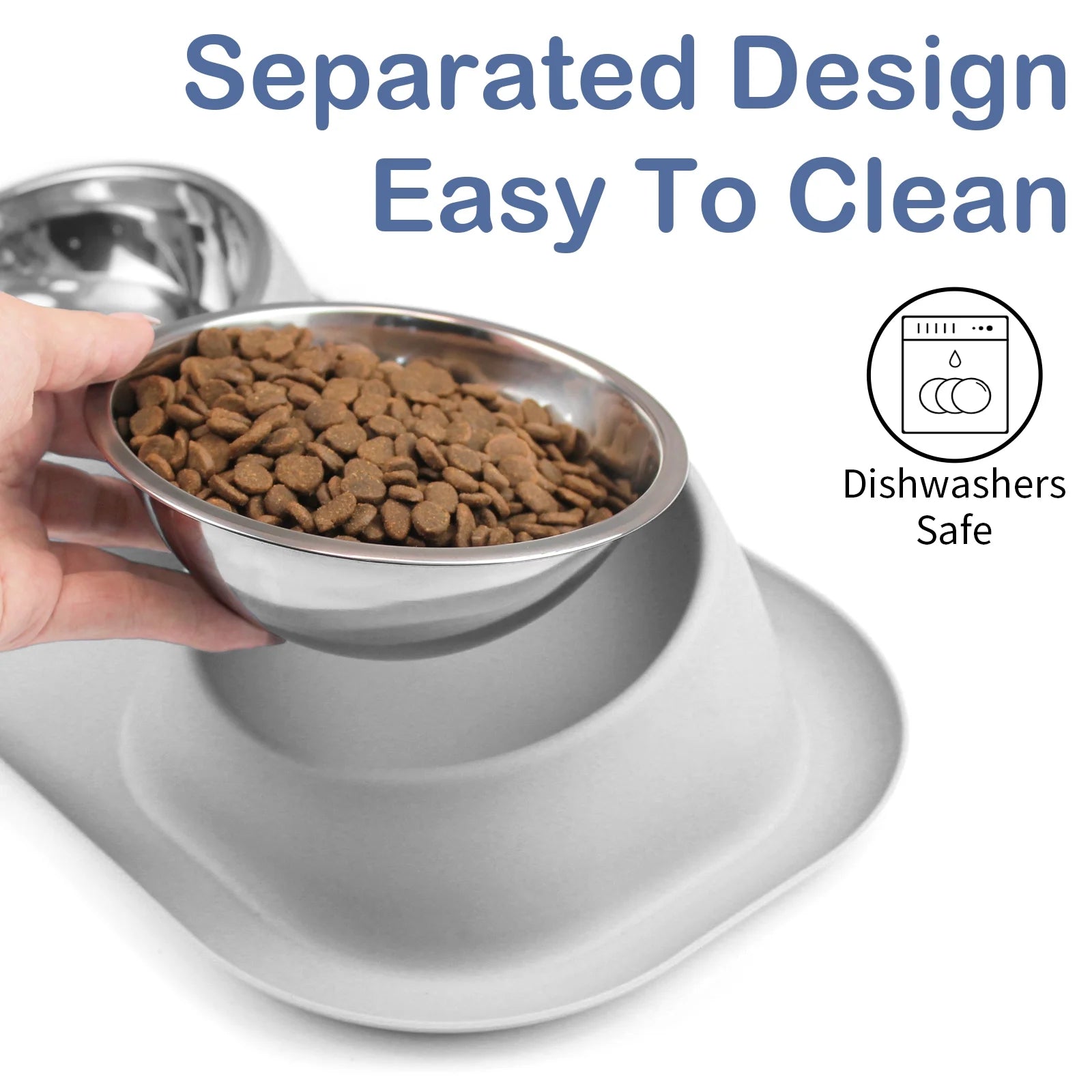 Elevated Stainless Steel Pet Food Bowl with Stands, Raised Dog Cat Feeding Bowls Set Suitable for Cats and Small Dogs, Gray