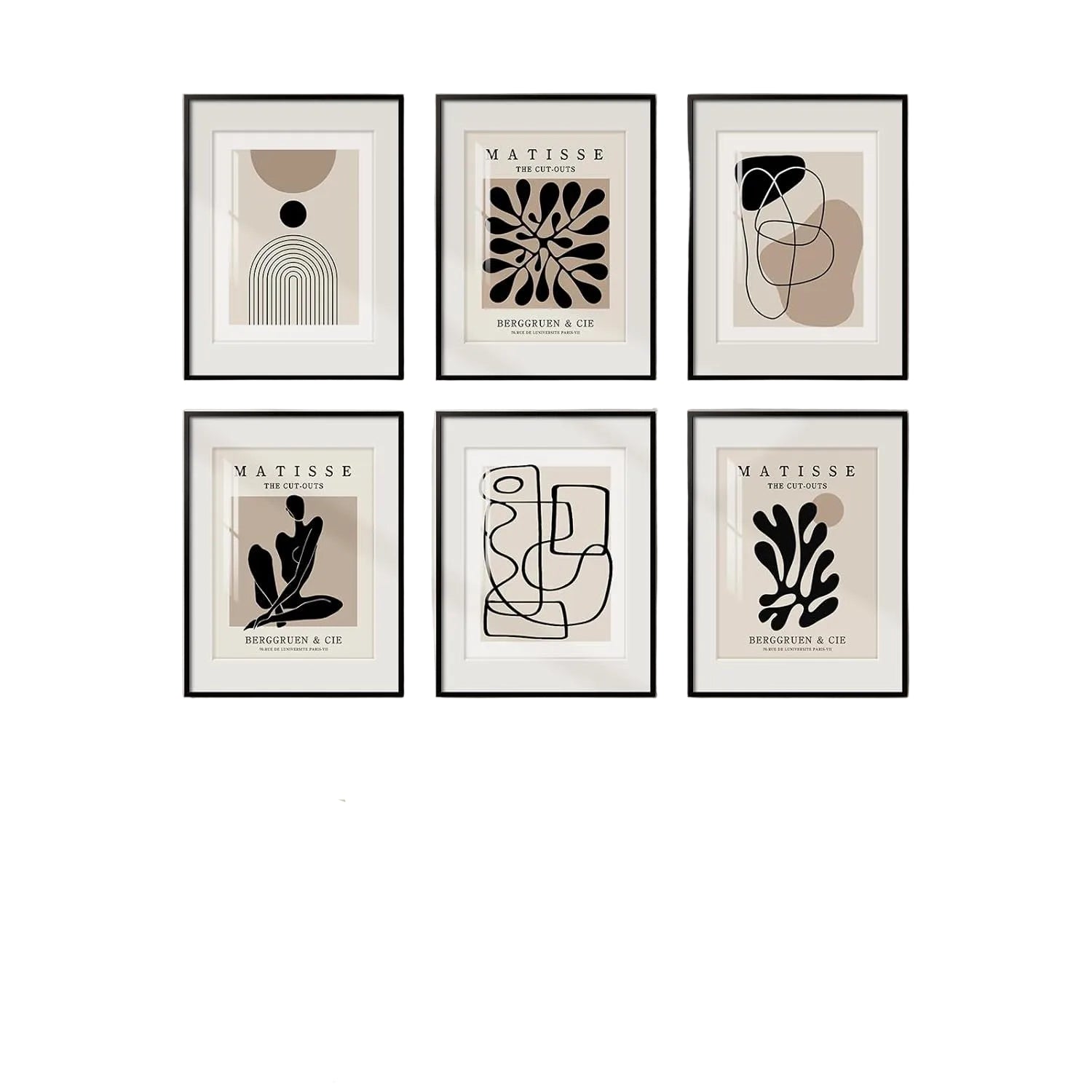Framed Neutral Abstract Wall Art for Living Room, Set of 6 Minimalist Black Beige Prints Artwork for Walls, Modern Matisse and Geometric Pictures for Bedroom Dining Room Bathroom Wall Decor 11X14 In