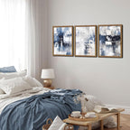 Blue Abstract Wall Art Set of 3, White and Blue Abstract Canvas Wall Decor Paintings, Modern Neutral Minimalist Posters Prints Pictures for Living Room Bedroom Office Home Decor 16X24 Inch Wood Framed