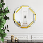 Gold Bathroom Mirror-20”X20” Helicoid Wall Mirrors Decorative,Hexagon Beveled Edge Frameless Mirror for Wall Bathroom, Vanity Room, Bedroom, Living Room and Enterway