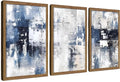 Blue Abstract Wall Art Set of 3, White and Blue Abstract Canvas Wall Decor Paintings, Modern Neutral Minimalist Posters Prints Pictures for Living Room Bedroom Office Home Decor 16X24 Inch Wood Framed