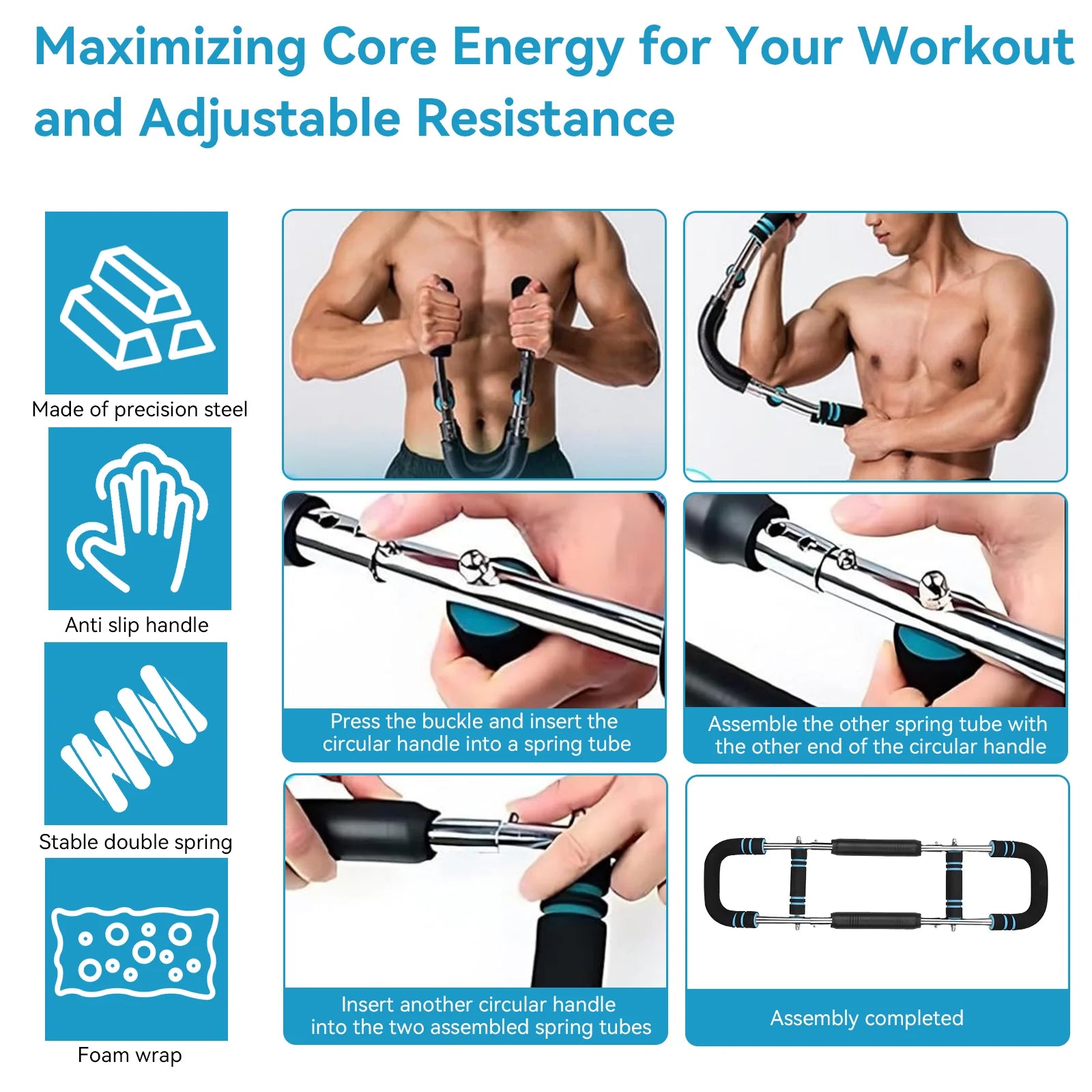 Arm Trainer & Chest Trainer for Men, 66-88-110Lb Adjustable Arm Twister Exercise Equipment, Portable Spring Resistance Home Gym Trainer, Upper Body Workout Machine for Muscle Building
