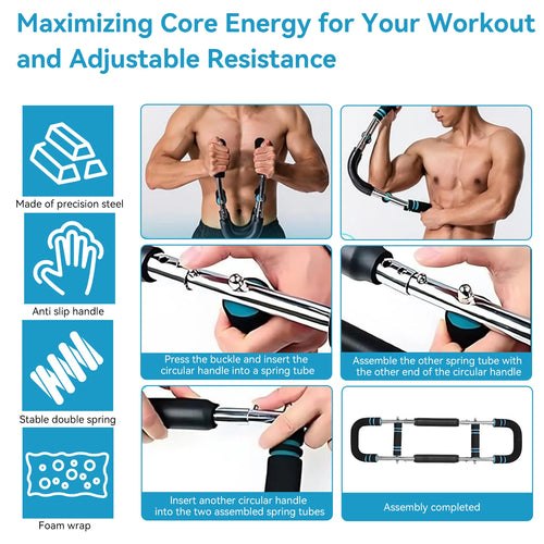 Arm Trainer & Chest Trainer for Men, 66-88-110Lb Adjustable Arm Twister Exercise Equipment, Portable Spring Resistance Home Gym Trainer, Upper Body Workout Machine for Muscle Building